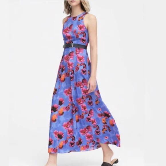 Banana Republic | Floral Contrast Stitch Maxi Dress, Sz. 20 - Picture 3 of 10